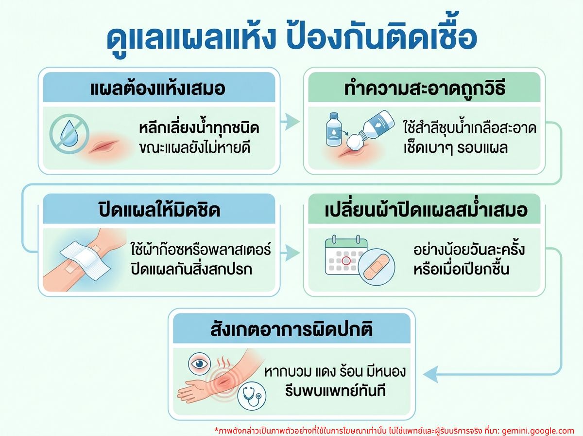 การดูแลแผลไม่ให้โดนน้ำและป้องกันการติดเชื้อ