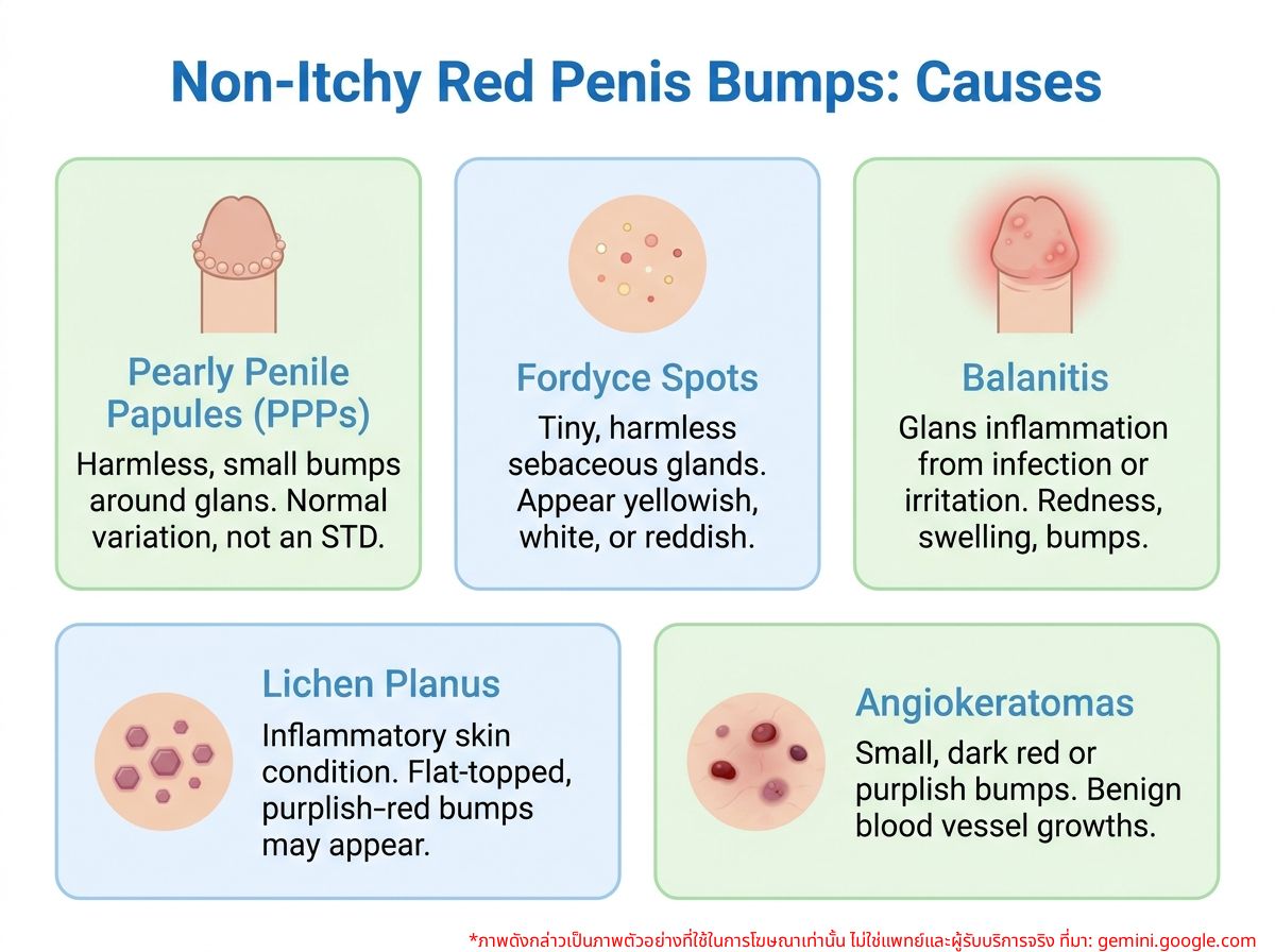 Non-itchy red bumps on the penis head: common causes