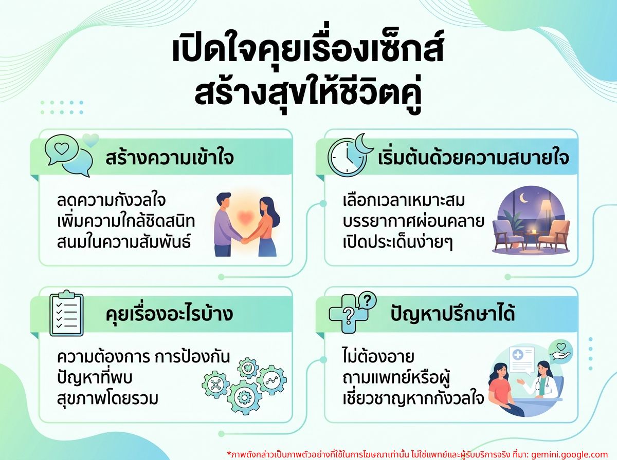 คู่รักกำลังพูดคุยกันเกี่ยวกับสุขภาพทางเพศอย่างเปิดเผย