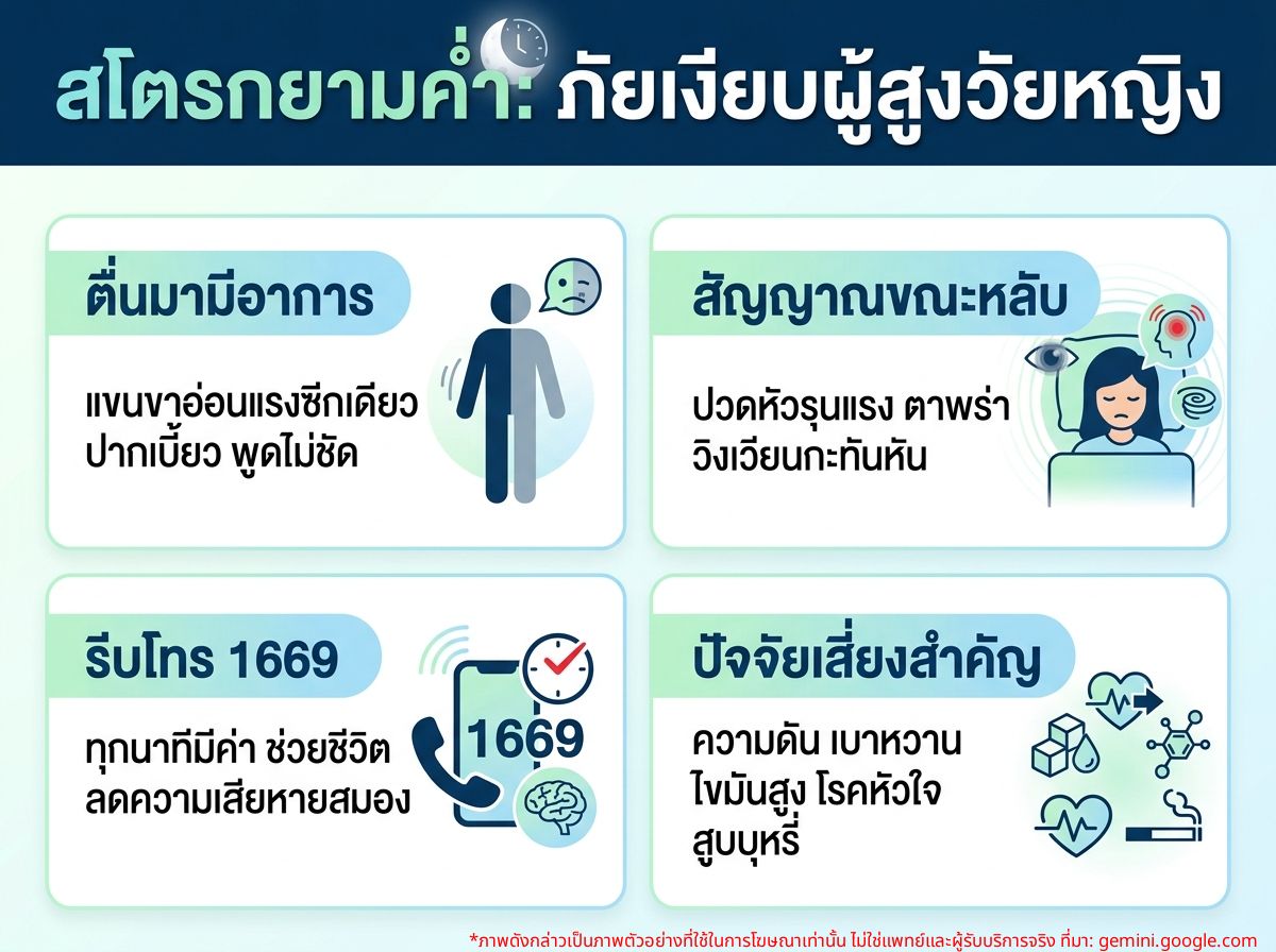 ผู้สูงอายุหญิงนอนหลับอยู่ในเตียง แสดงถึงภาวะ Stroke ตอนกลางคืน