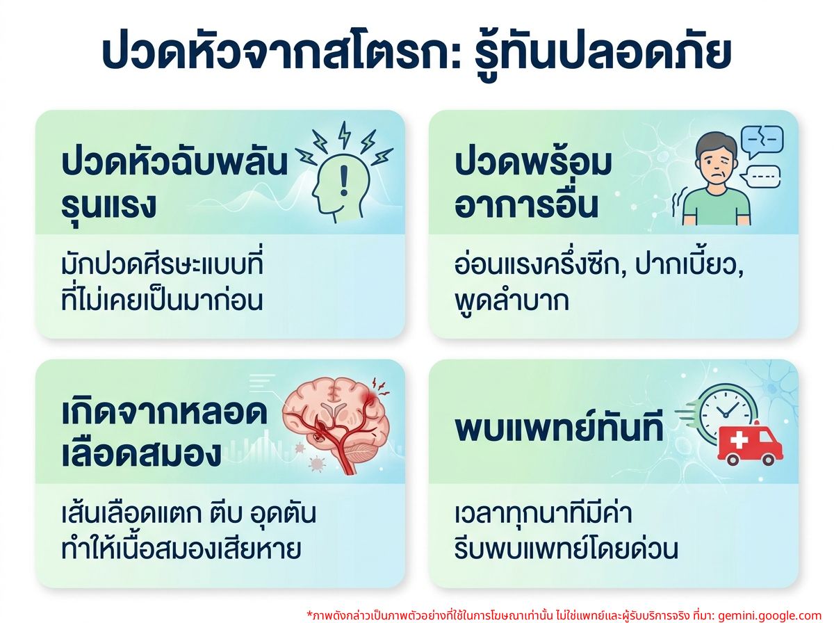 ผู้หญิงกำลังกุมหัวและแสดงสีหน้าเจ็บปวด สื่อถึงอาการปวดศีรษะหรือความไม่สบายจาก Stroke