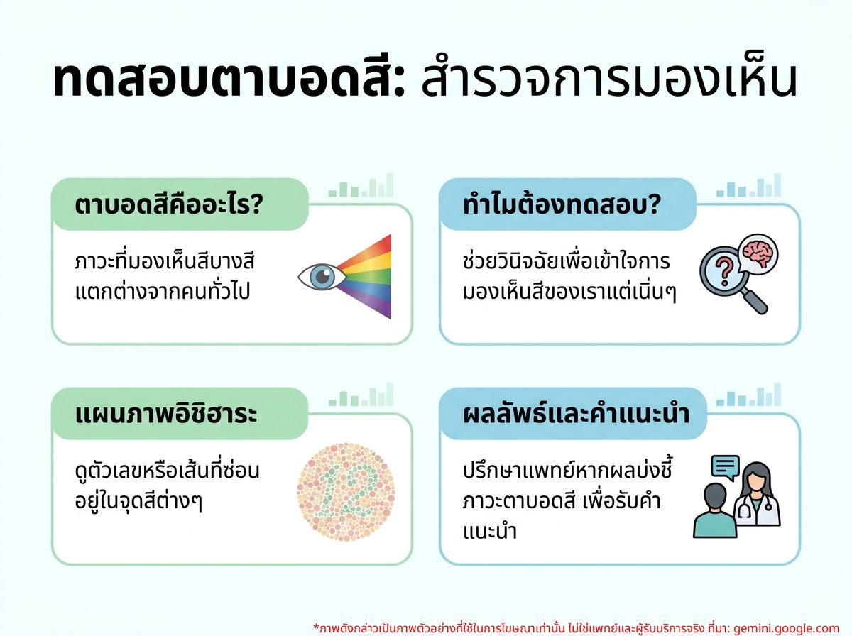 ภาพผู้หญิงกำลังมองแผนภาพทดสอบตาบอดสี