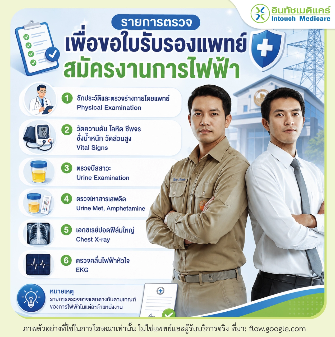 รายการตรวจเพื่อขอใบรับรองแพทย์สมัครงานการไฟฟ้าส่วนภูมิภาค
