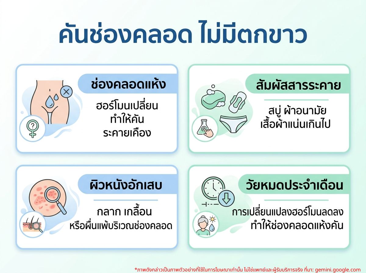 ผู้หญิงกำลังตรวจช่องคลอดพร้อมอาการคันแต่ไม่มีตกขาว