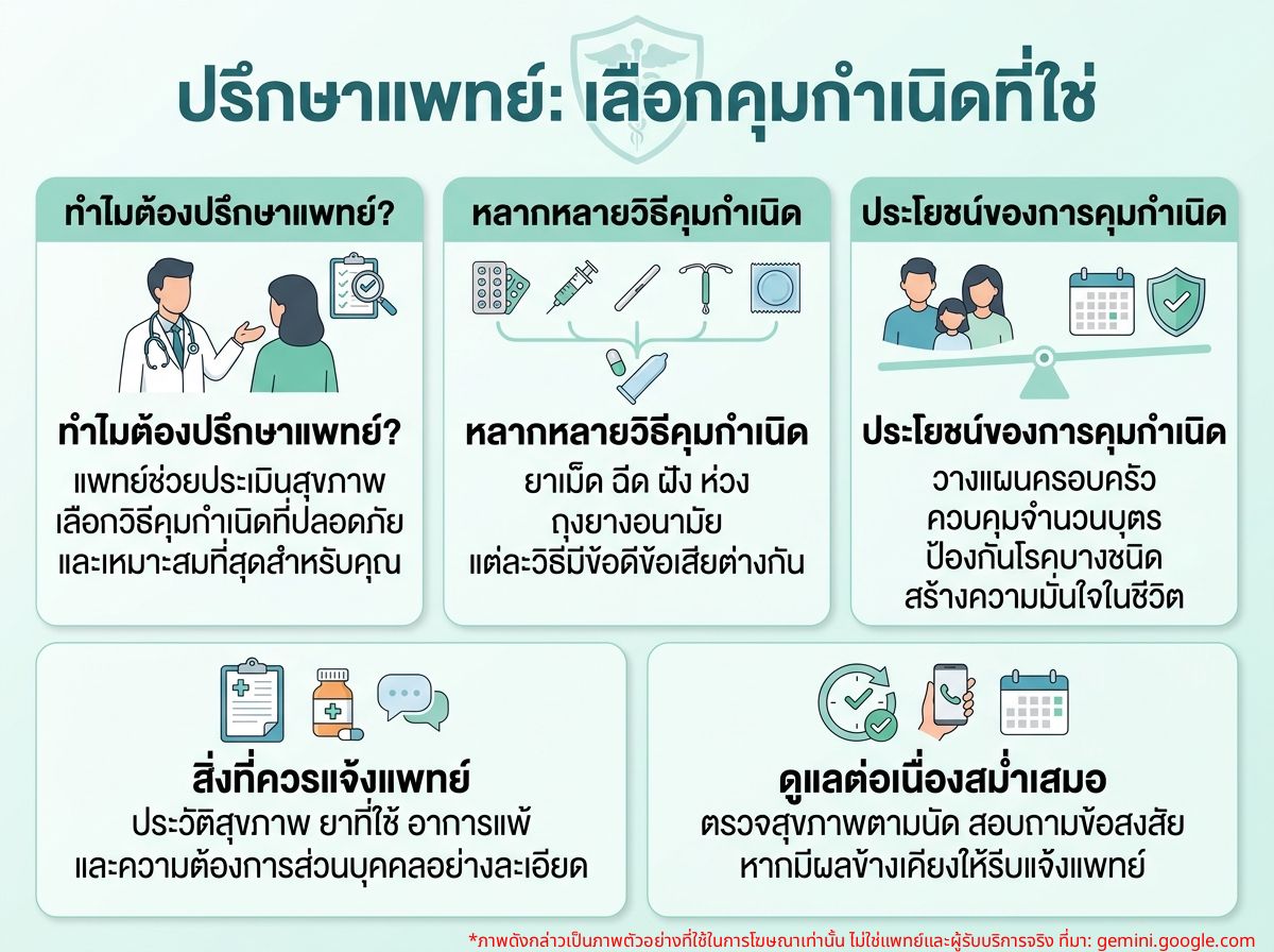 แพทย์กำลังให้คำปรึกษาเกี่ยวกับการคุมกำเนิด