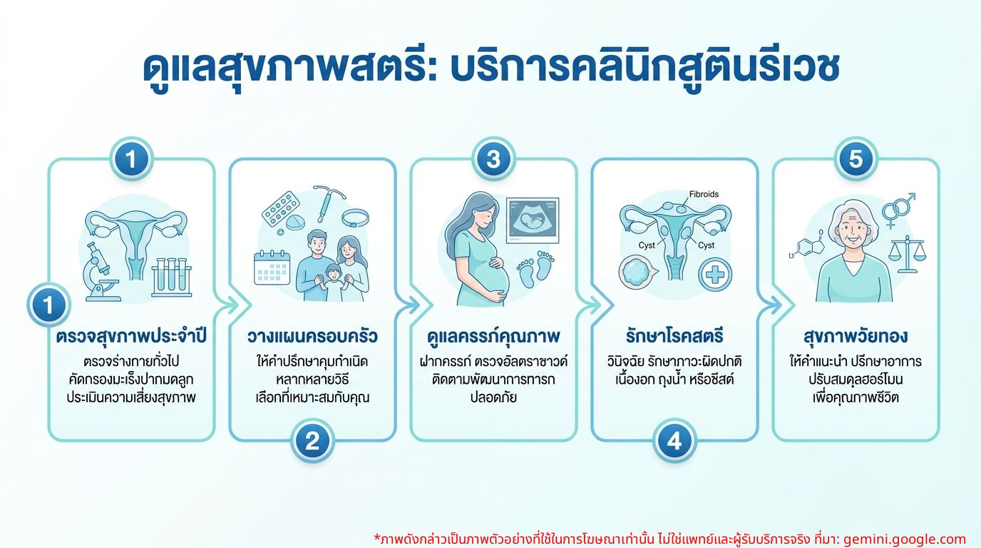 อินโฟกราฟิกแสดงบริการสุขภาพสตรีในคลินิกสูตินรีเวช