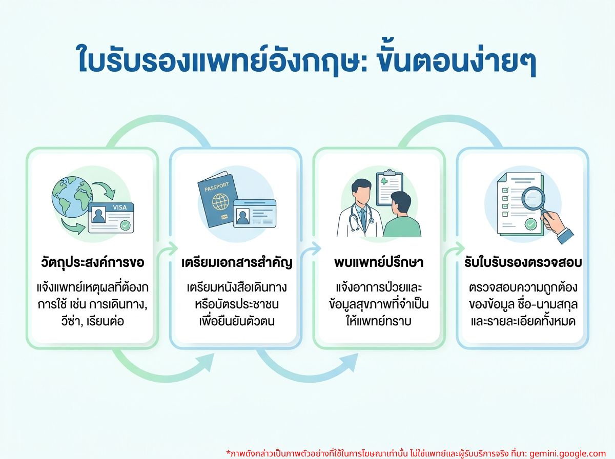 ผู้ป่วยปรึกษาแพทย์เพื่อขอใบรับรองแพทย์ภาษาอังกฤษ