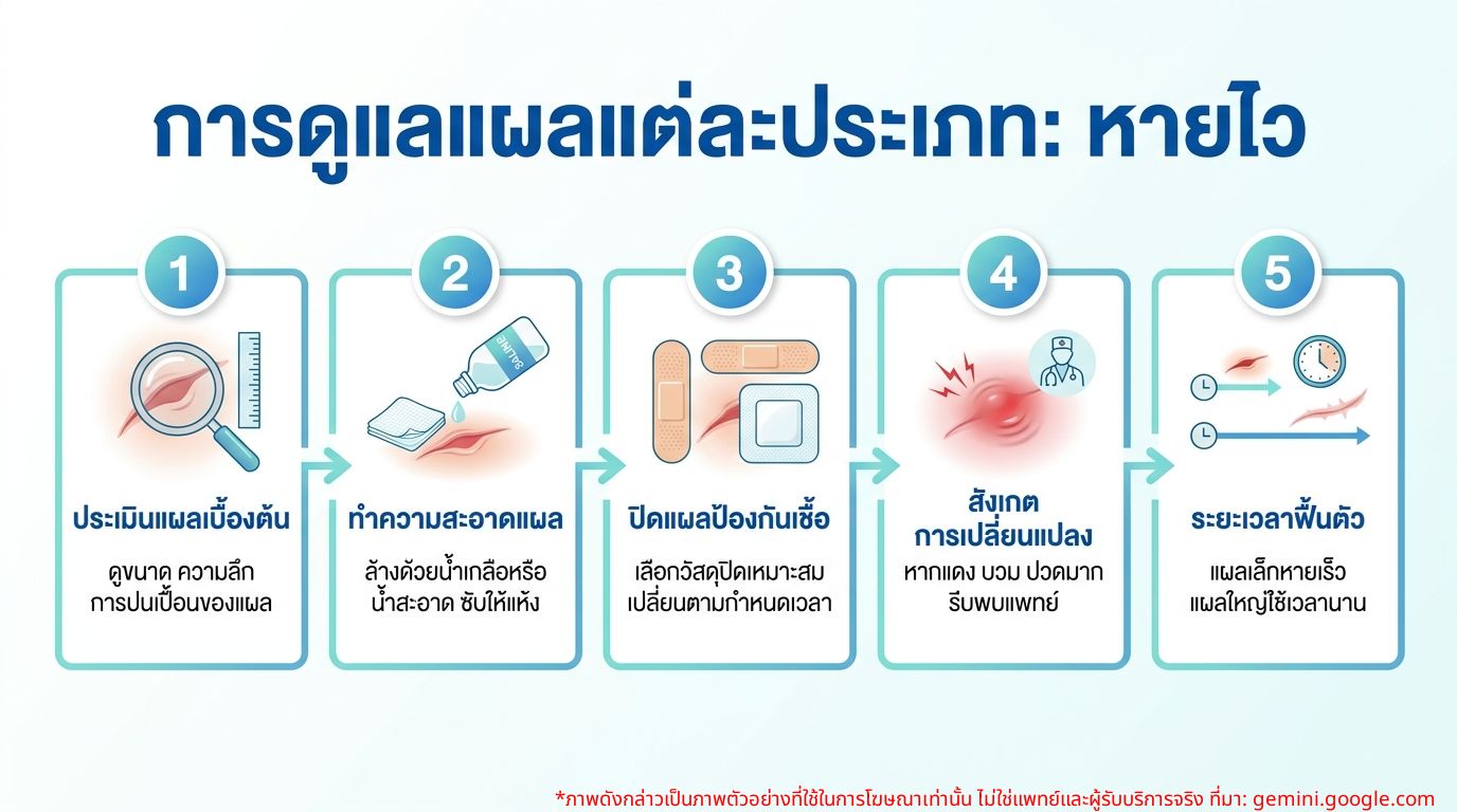 อินโฟกราฟิกแนะนำการดูแลแผลแต่ละประเภทและระยะเวลา