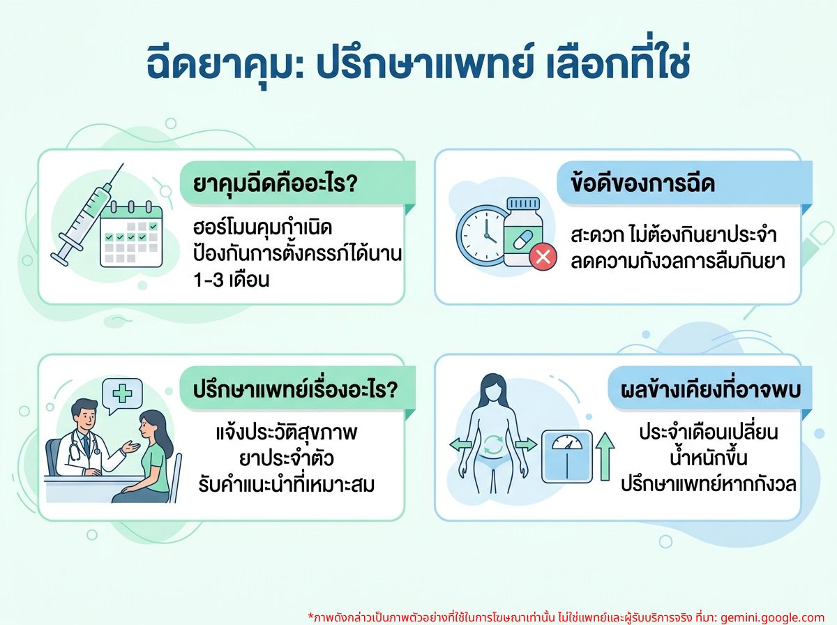 ผู้หญิงกำลังปรึกษาแพทย์เรื่องการฉีดยาคุม