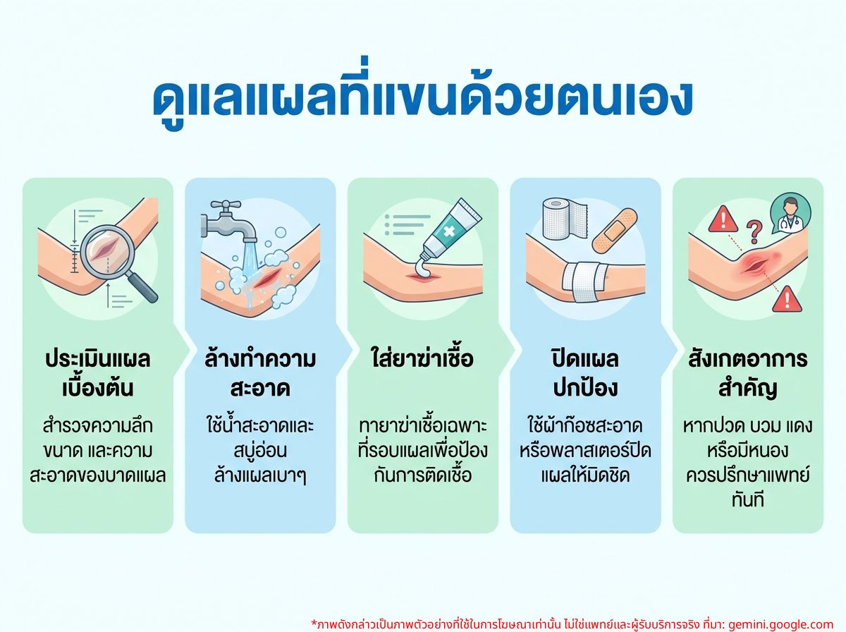 ผู้หญิงทำแผลที่แขนด้วยตัวเอง