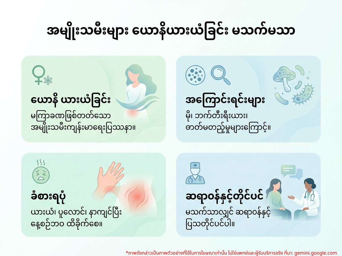 မိန်းမကိုယ်ဧရိယာ ယားယံခြင်းကြောင့် မသက်မသာခံစားနေရသော အမျိုးသမီး