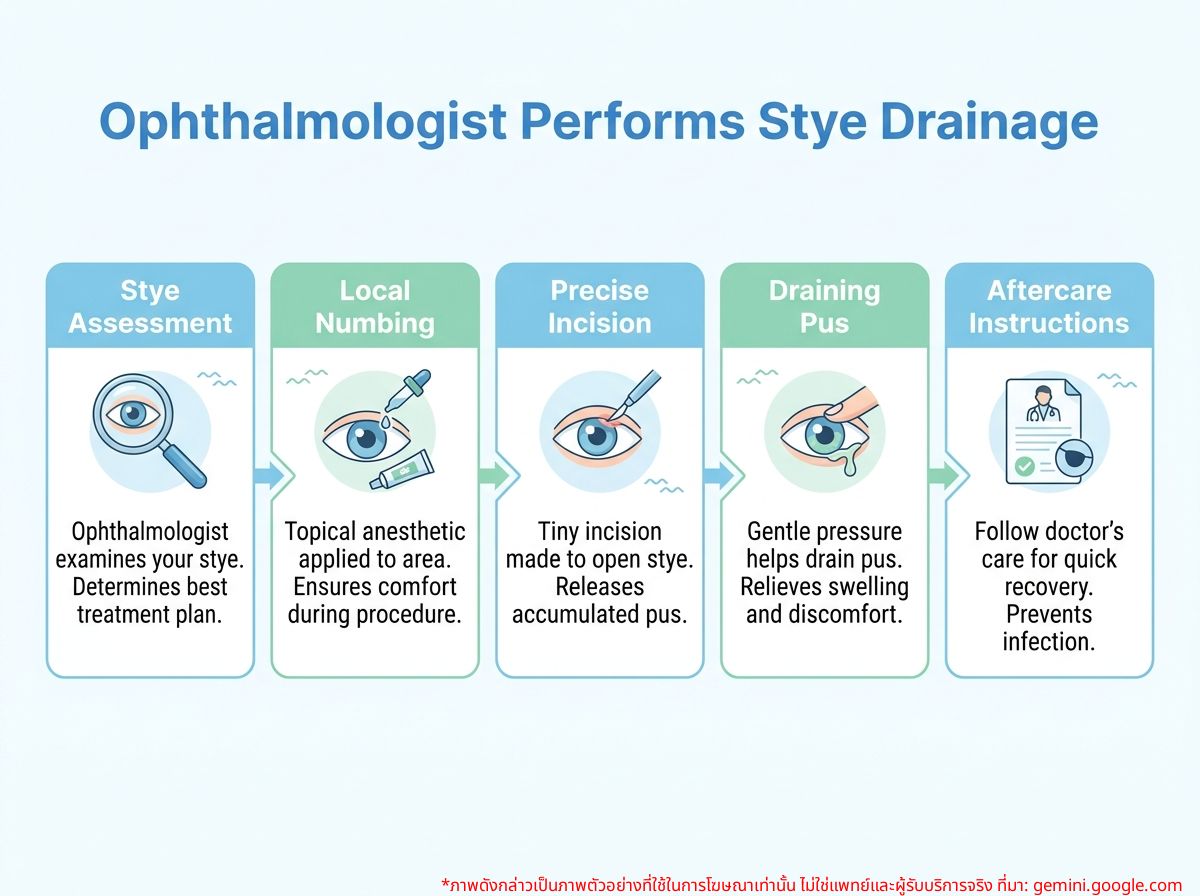 An ophthalmologist performing a stye incision to drain pus