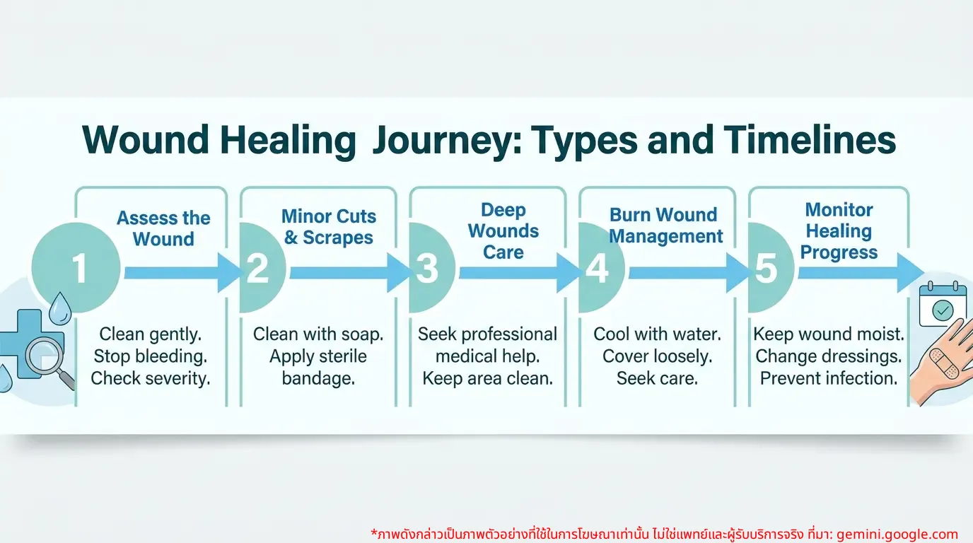 Infographic recommending wound care for each type and duration