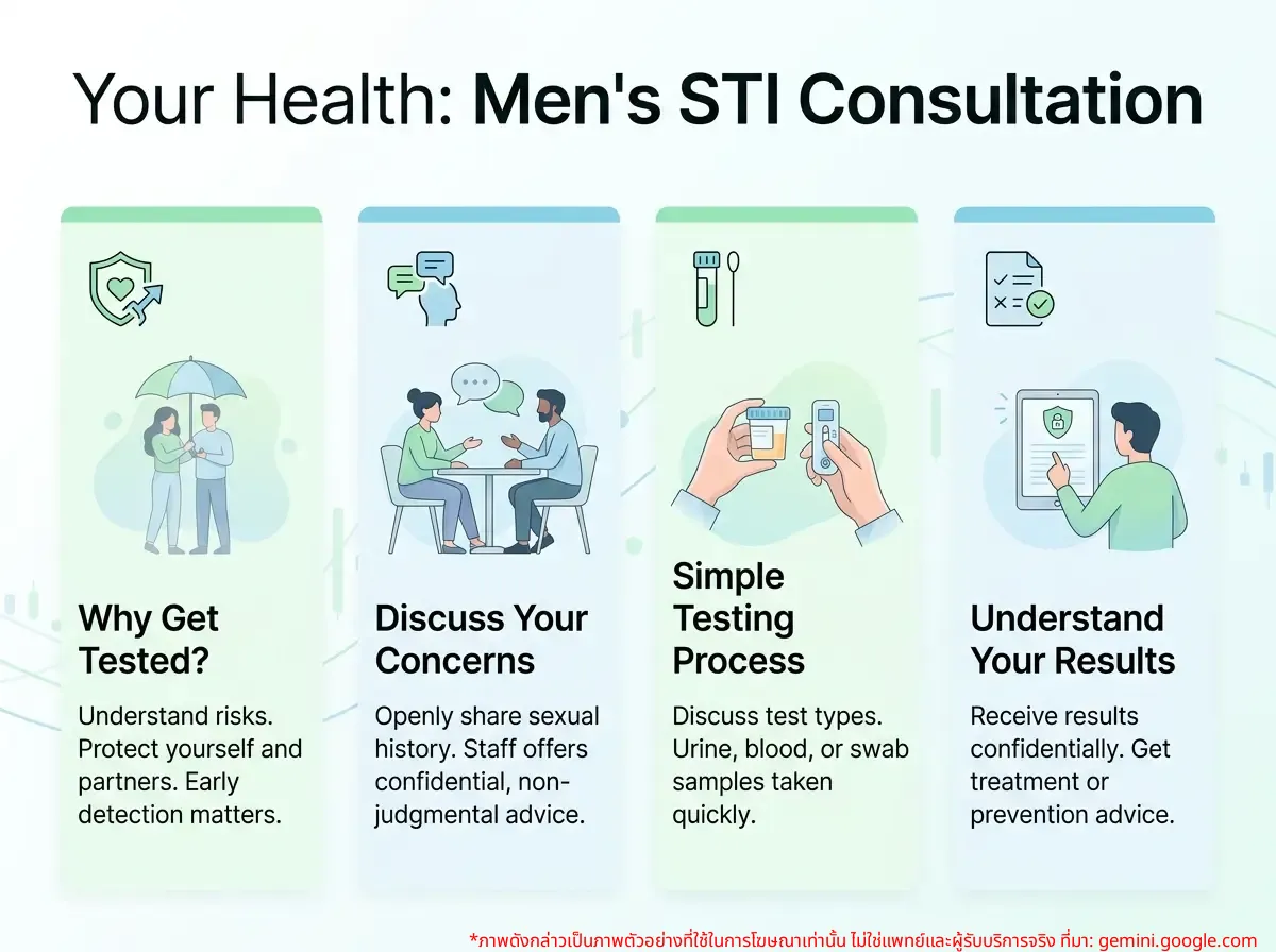 A man consulting staff about sexually transmitted disease testing