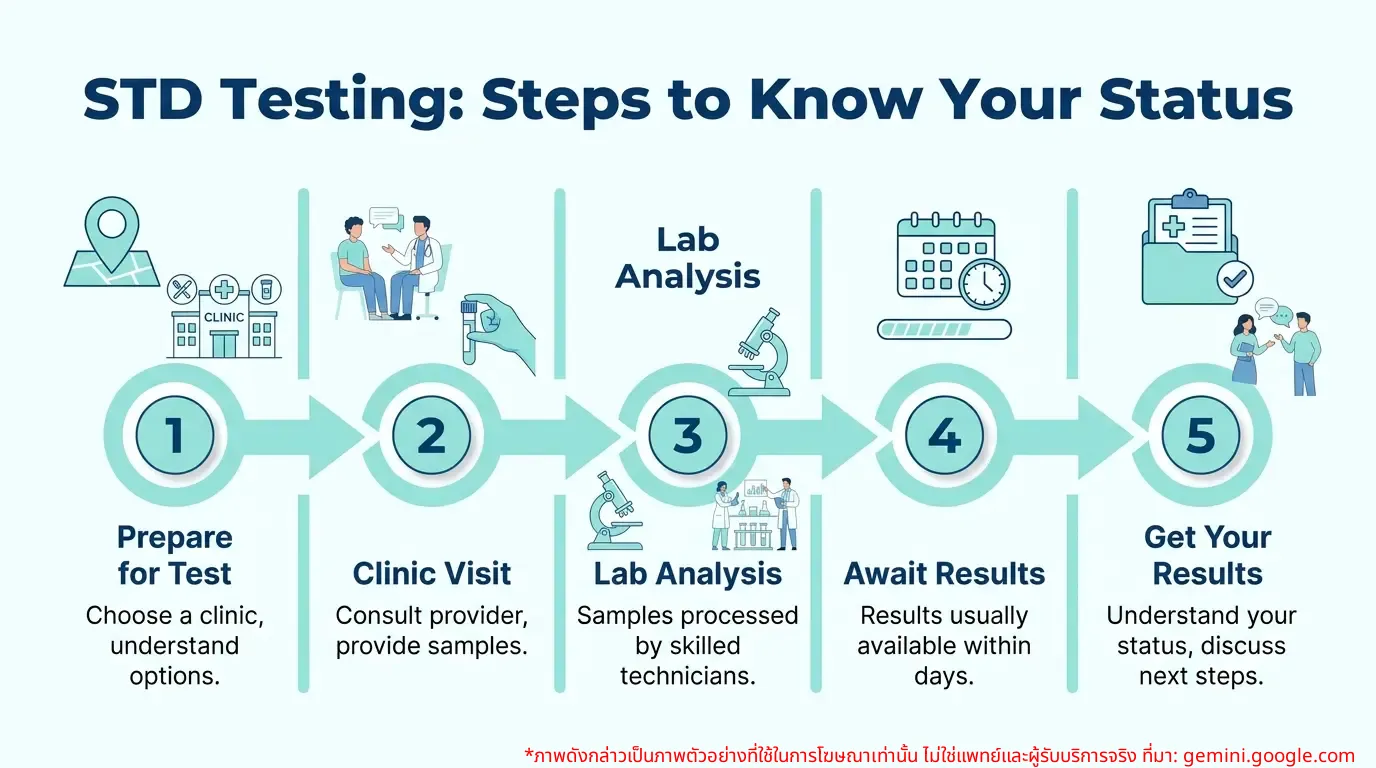 Infographic showing the steps for STD testing and waiting for results