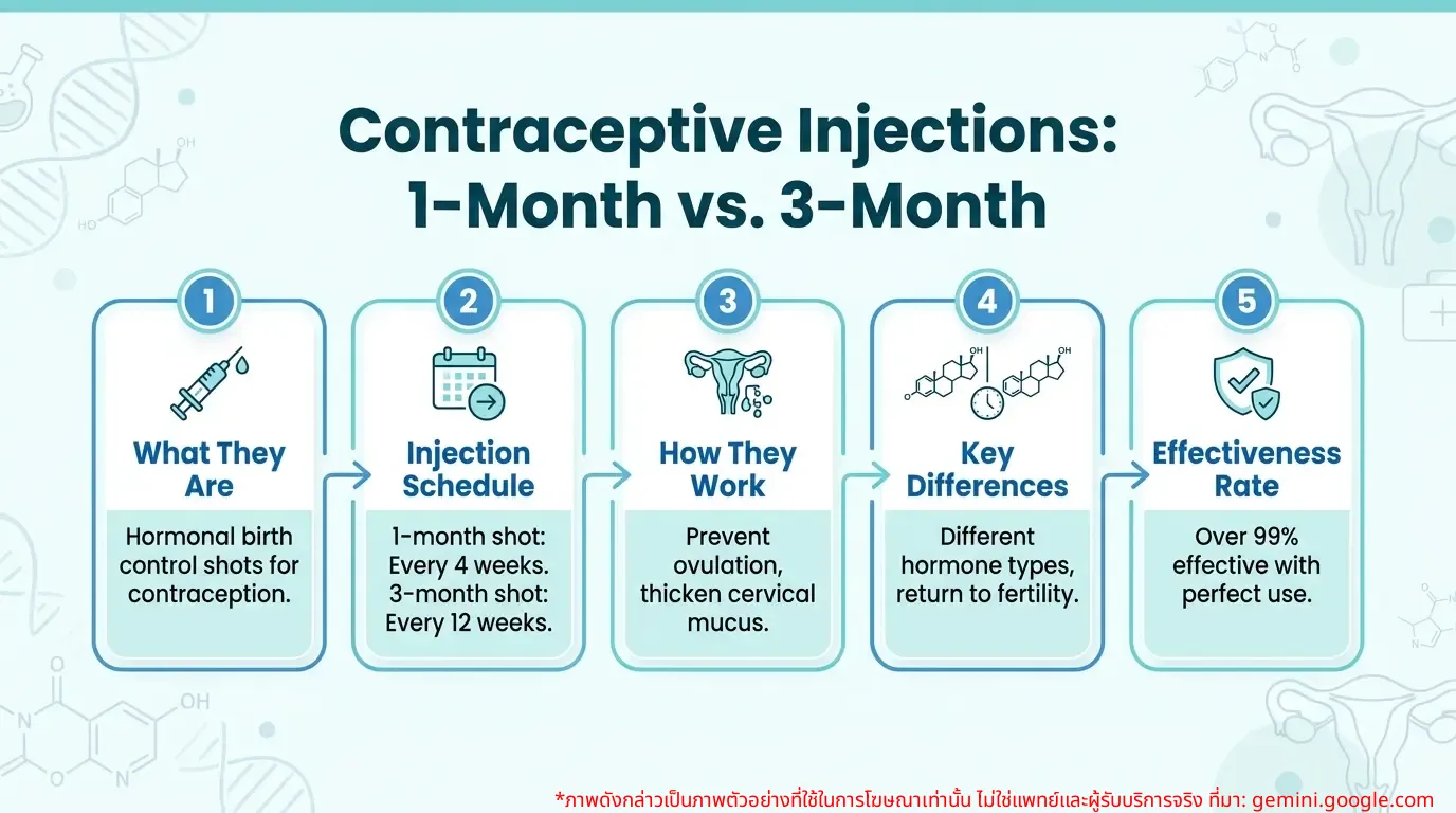 Infographic comparing 1-month and 3-month birth control shots