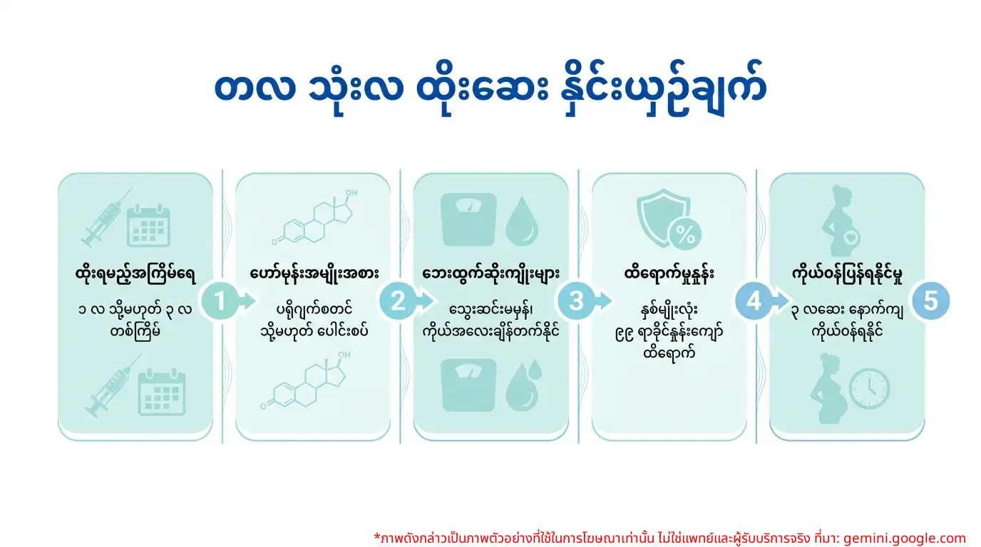 ၁ လနှင့် ၃ လ သန္ဓေတားဆေးထိုးခြင်းကို နှိုင်းယှဉ်ထားသော အချက်အလက်ပုံ
