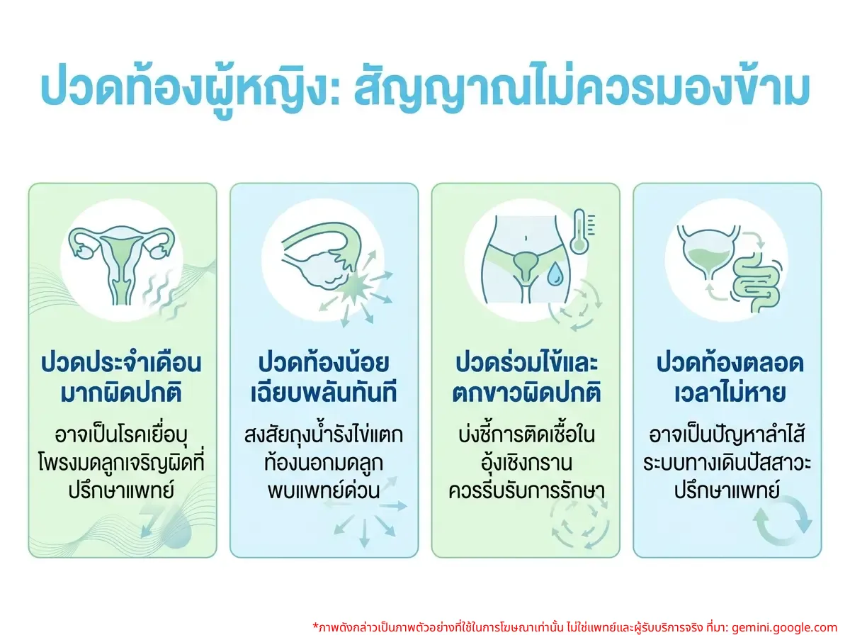 ผู้หญิงกำลังกุมท้องด้วยความเจ็บปวด