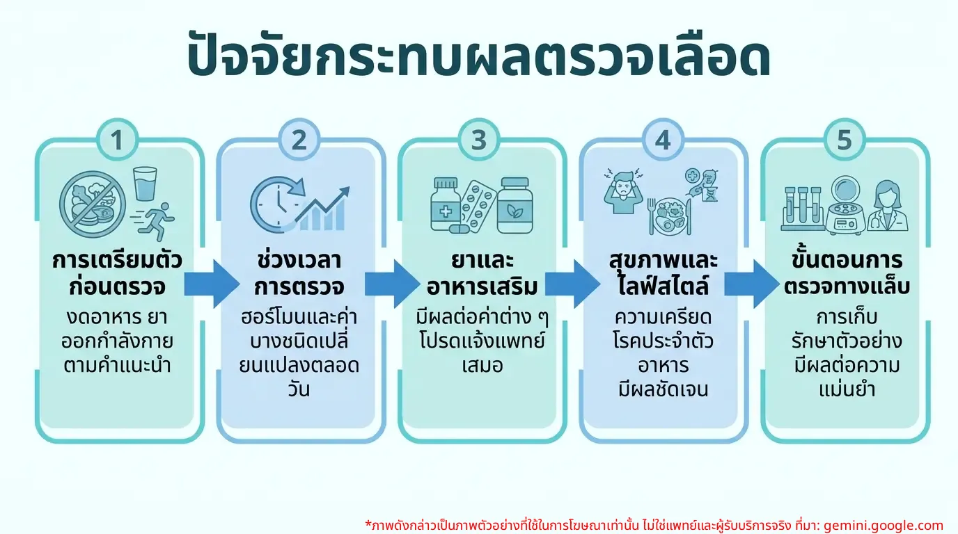 อินโฟกราฟิกแสดงปัจจัยต่างๆ ที่ส่งผลต่อผลการตรวจเลือด