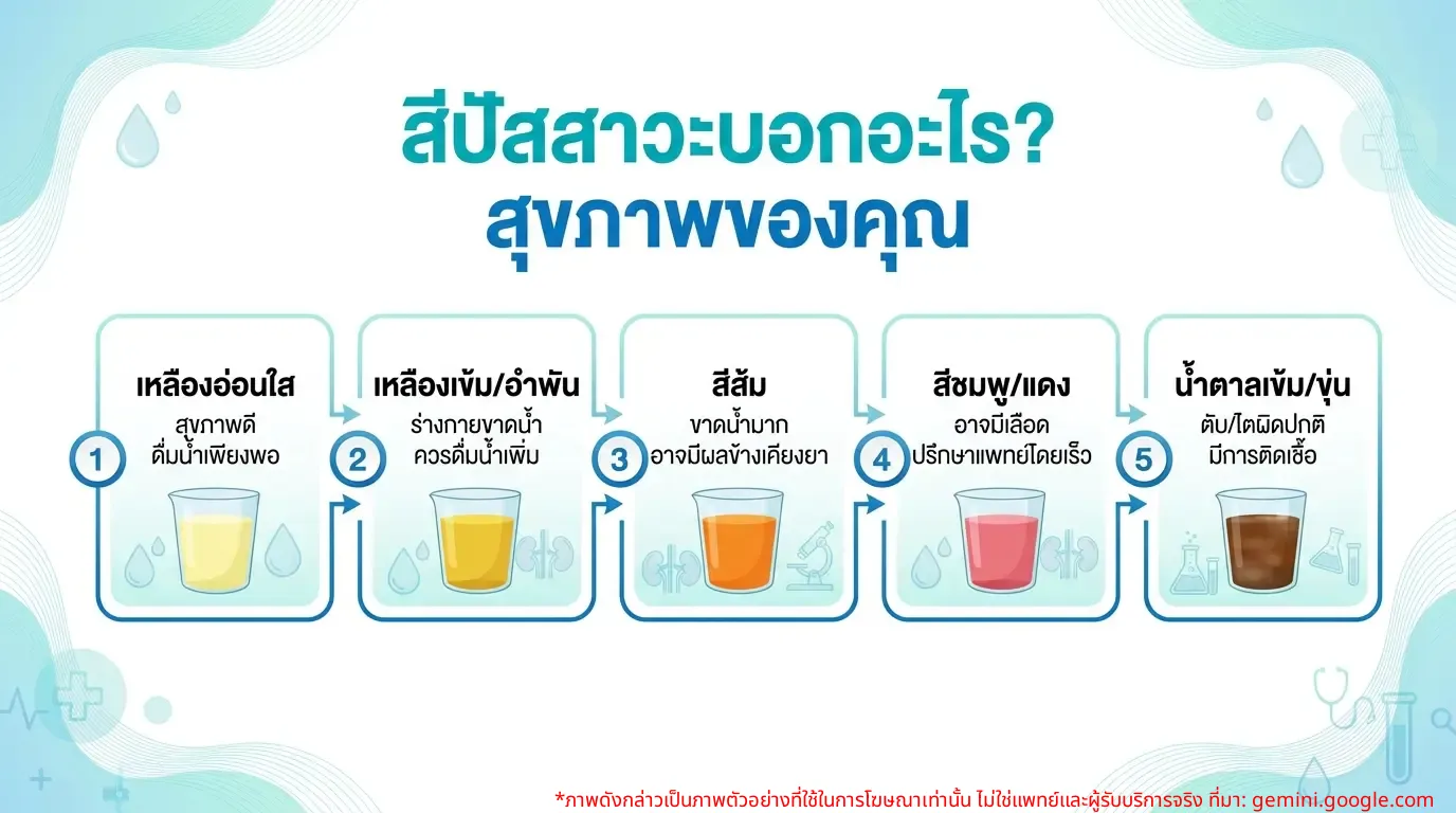 อินโฟกราฟิกแสดงสีปัสสาวะแบบต่างๆ และความหมายต่อสุขภาพ