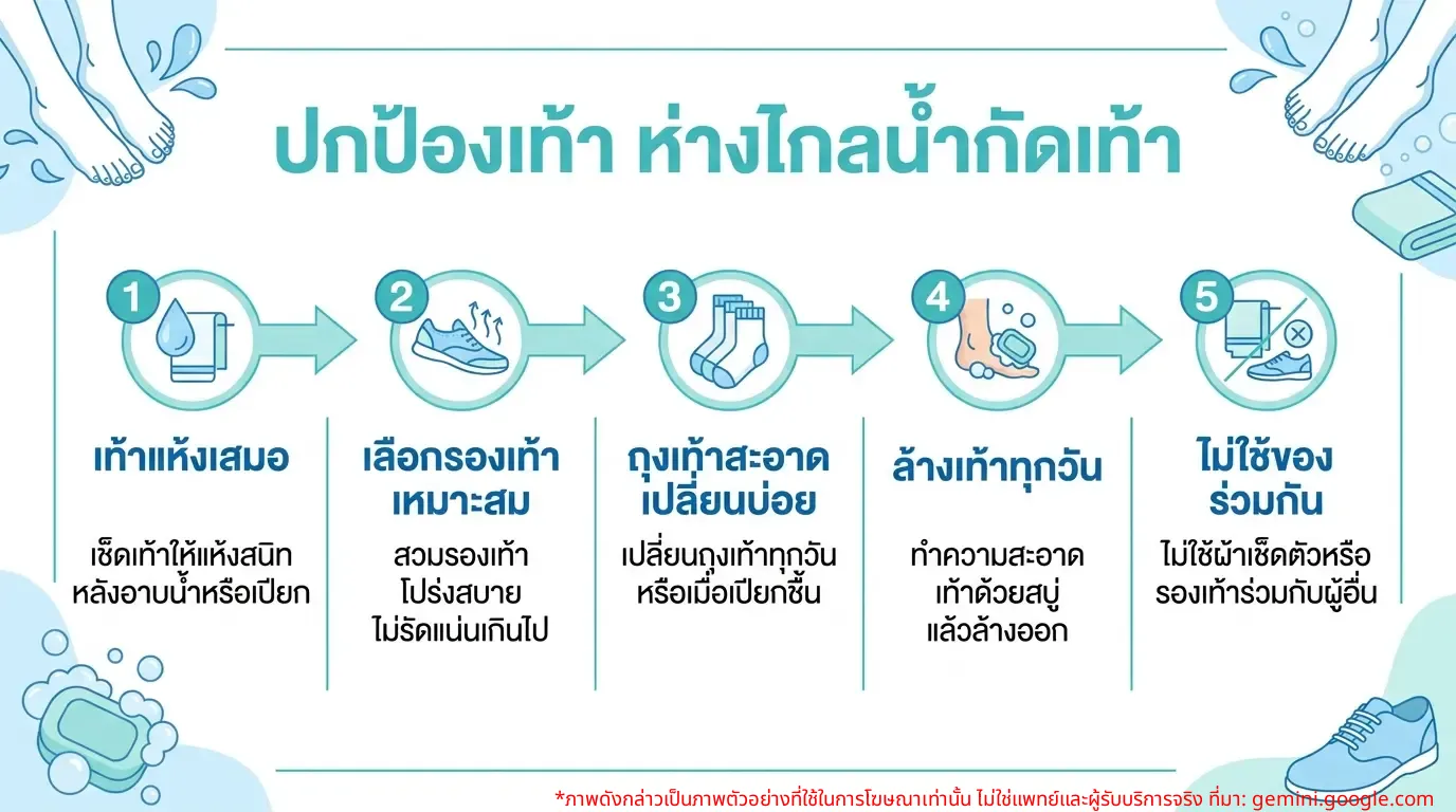 อินโฟกราฟิกแสดงวิธีป้องกันน้ำกัดเท้าและสุขอนามัยเท้าที่ดี