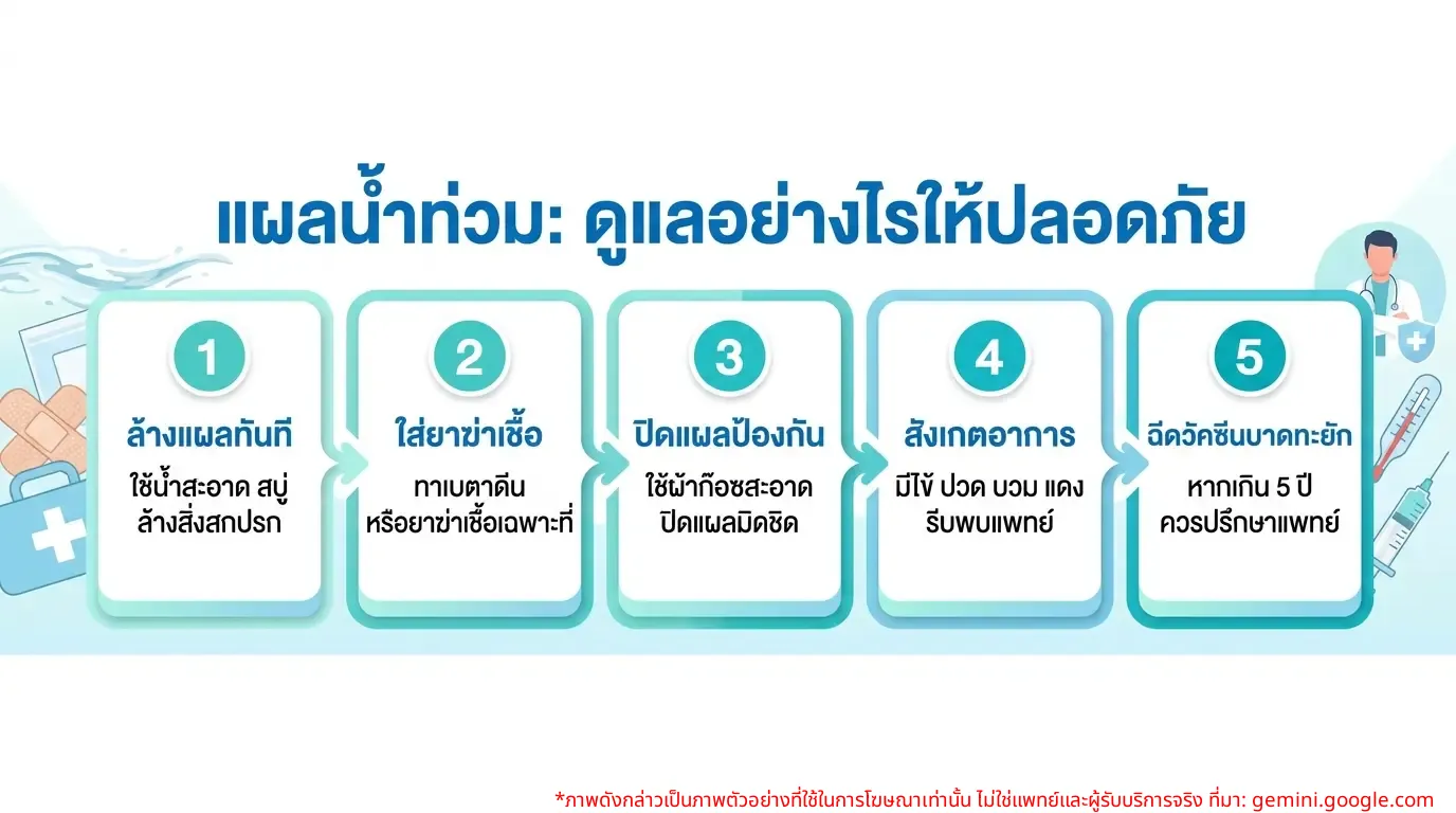 อินโฟกราฟิก: ขั้นตอนดูแลแผลจากน้ำท่วมและข้อควรระวัง