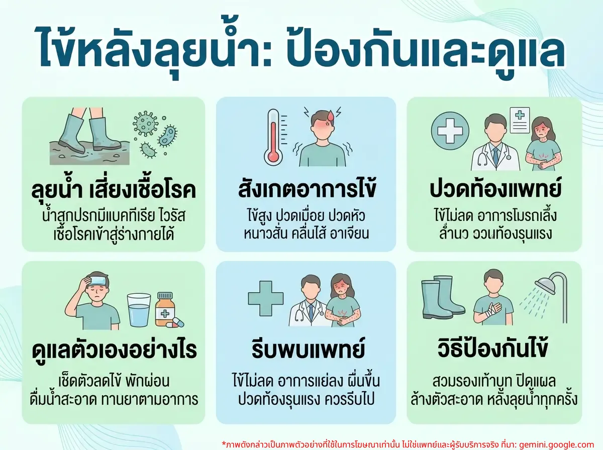 ผู้ชายมีไข้หลังลุยน้ำท่วม