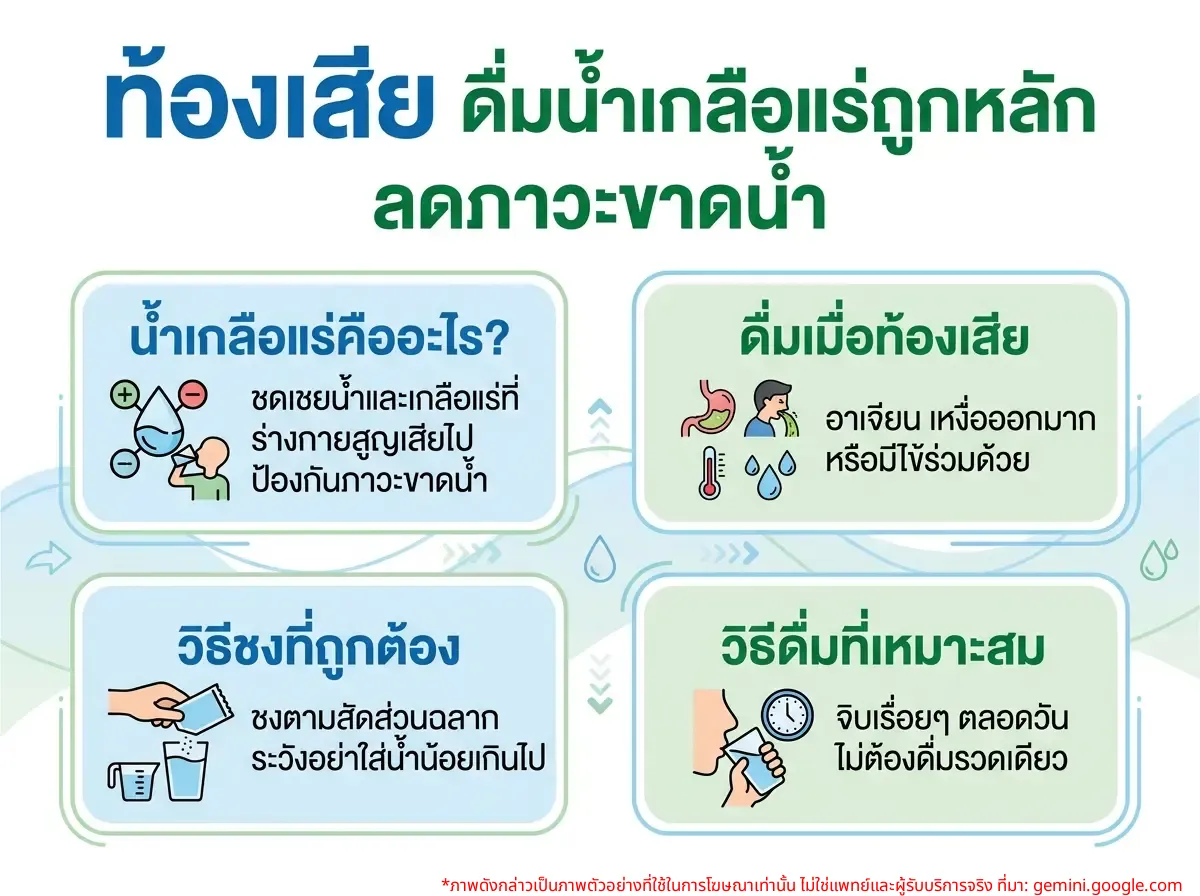 ผู้ประสบภัยท้องเสีย กำลังดื่มน้ำเกลือแร่