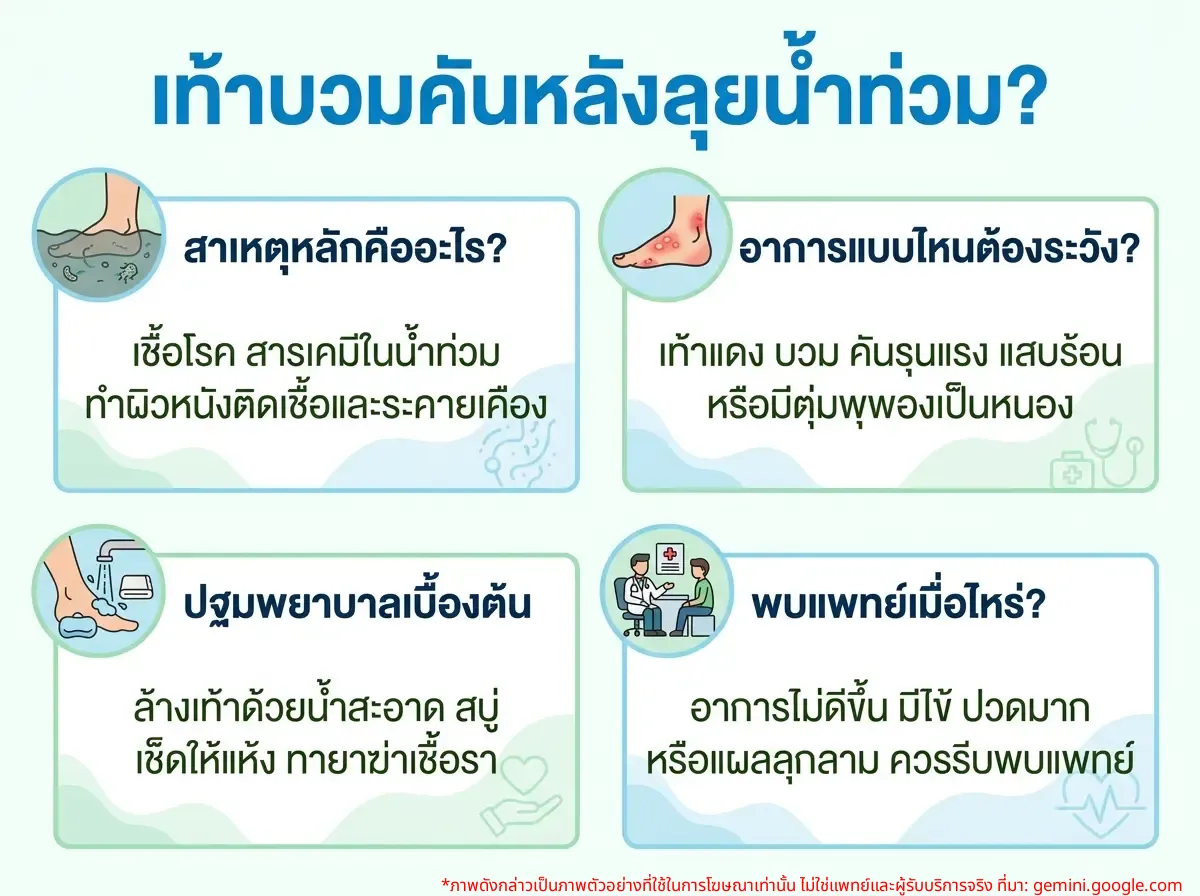 เท้าบวมแดง มีอาการคันหลังลุยน้ำท่วม