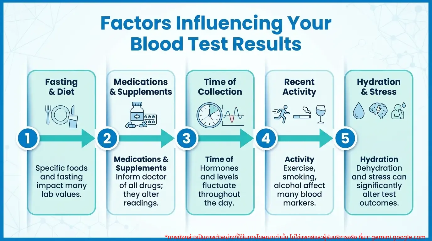Infographic showing various factors affecting blood test results