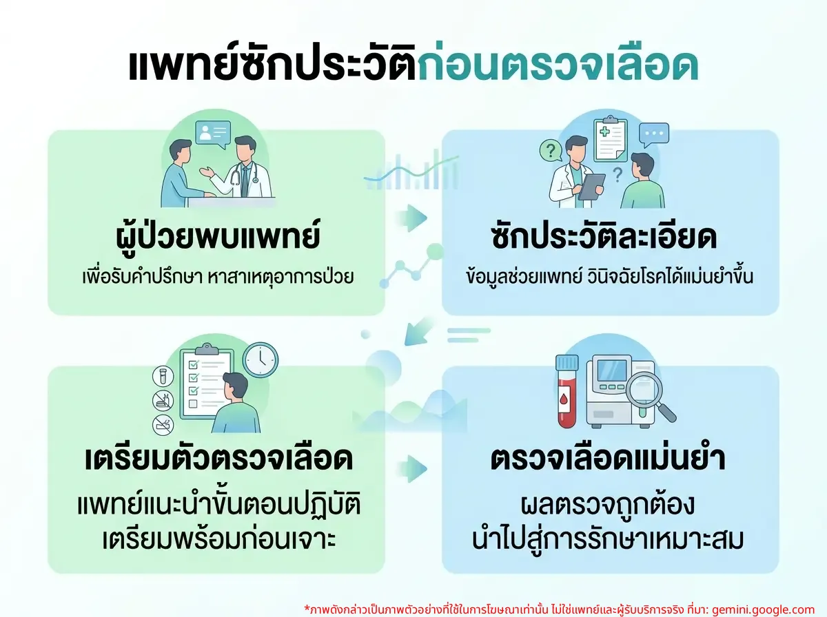 ဆရာဝန်သည် သွေးမစစ်မီ လူနာ၏မှတ်တမ်းကို မေးမြန်းရန် စကားပြောနေသည်