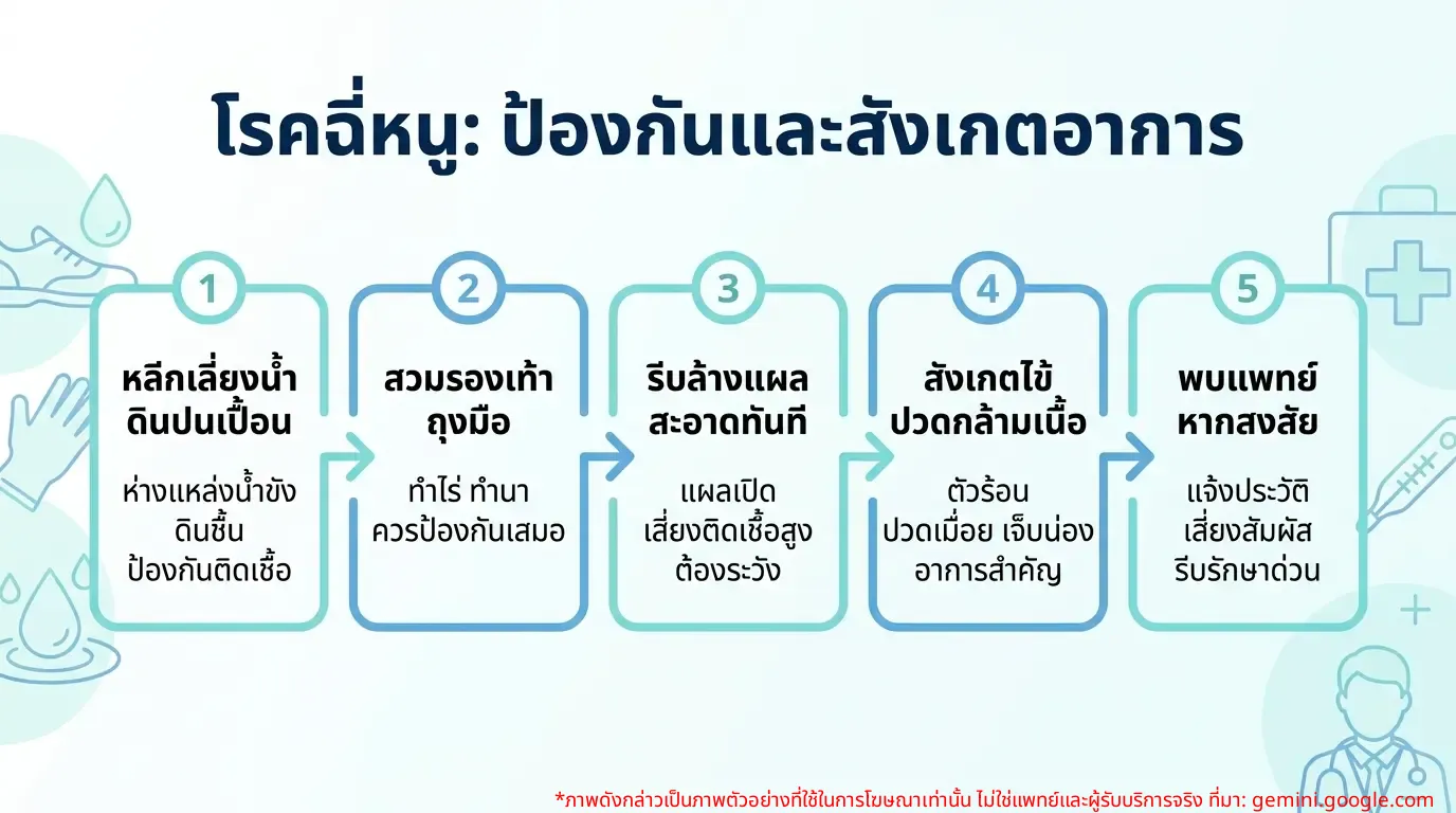 อินโฟกราฟิกวิธีป้องกันและสังเกตอาการโรคฉี่หนู