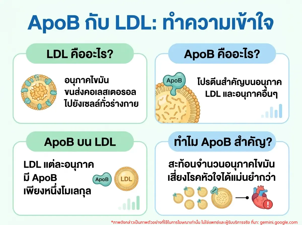 ภาพเปรียบเทียบอนุภาค ApoB และ LDL ในร่างกาย